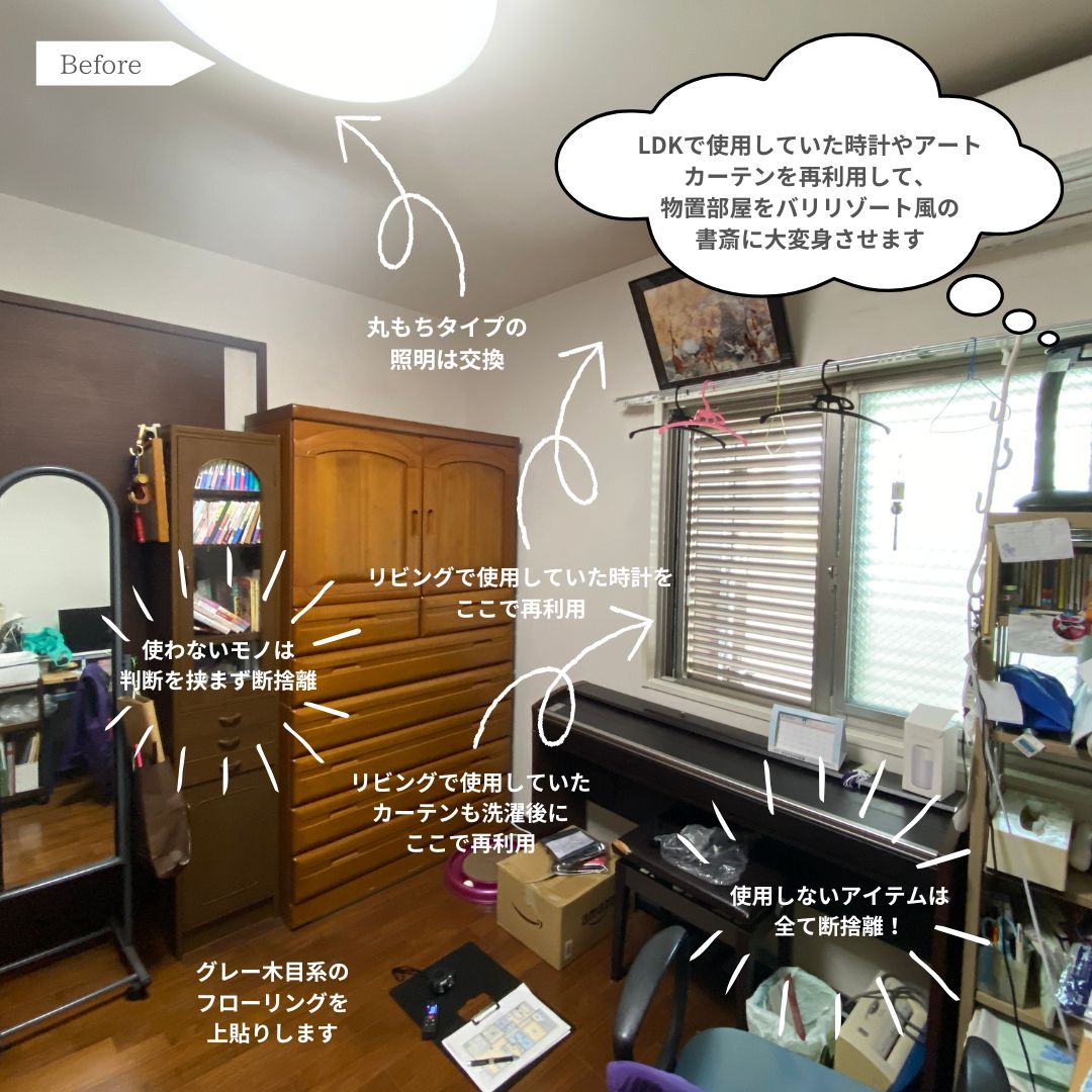物置部屋を書斎にインテリアコーディネート